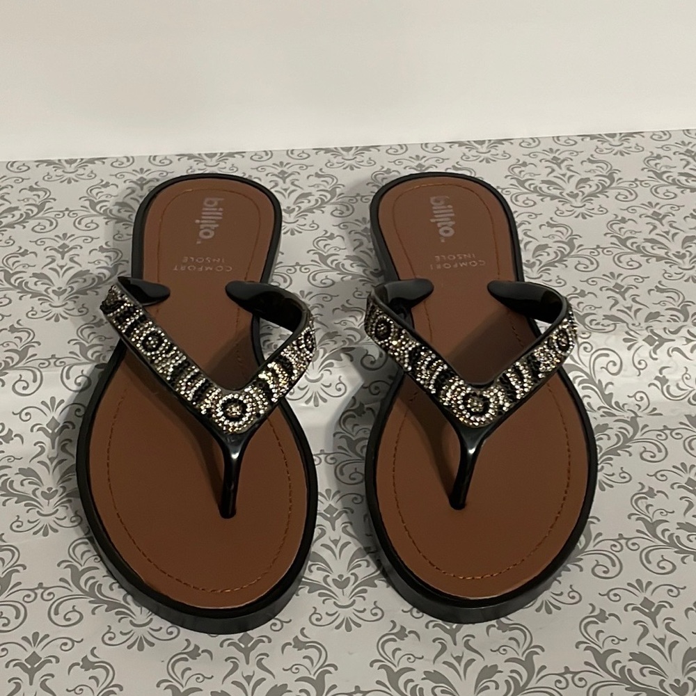 Billito, embellished, thong sandals, size 9